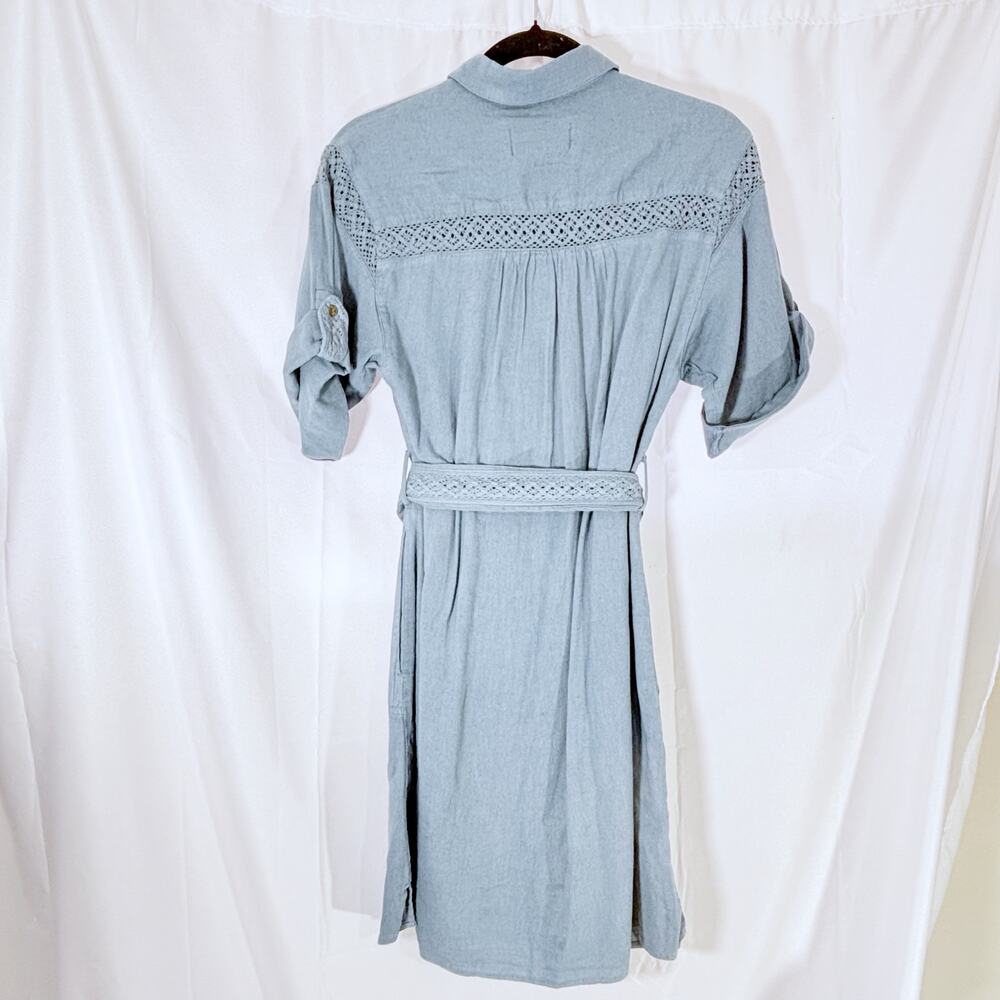 Anthropologie Women’s Rilke Lace Crochet Mini Shirtdress Denim Blue Small - Picture 4 of 10
